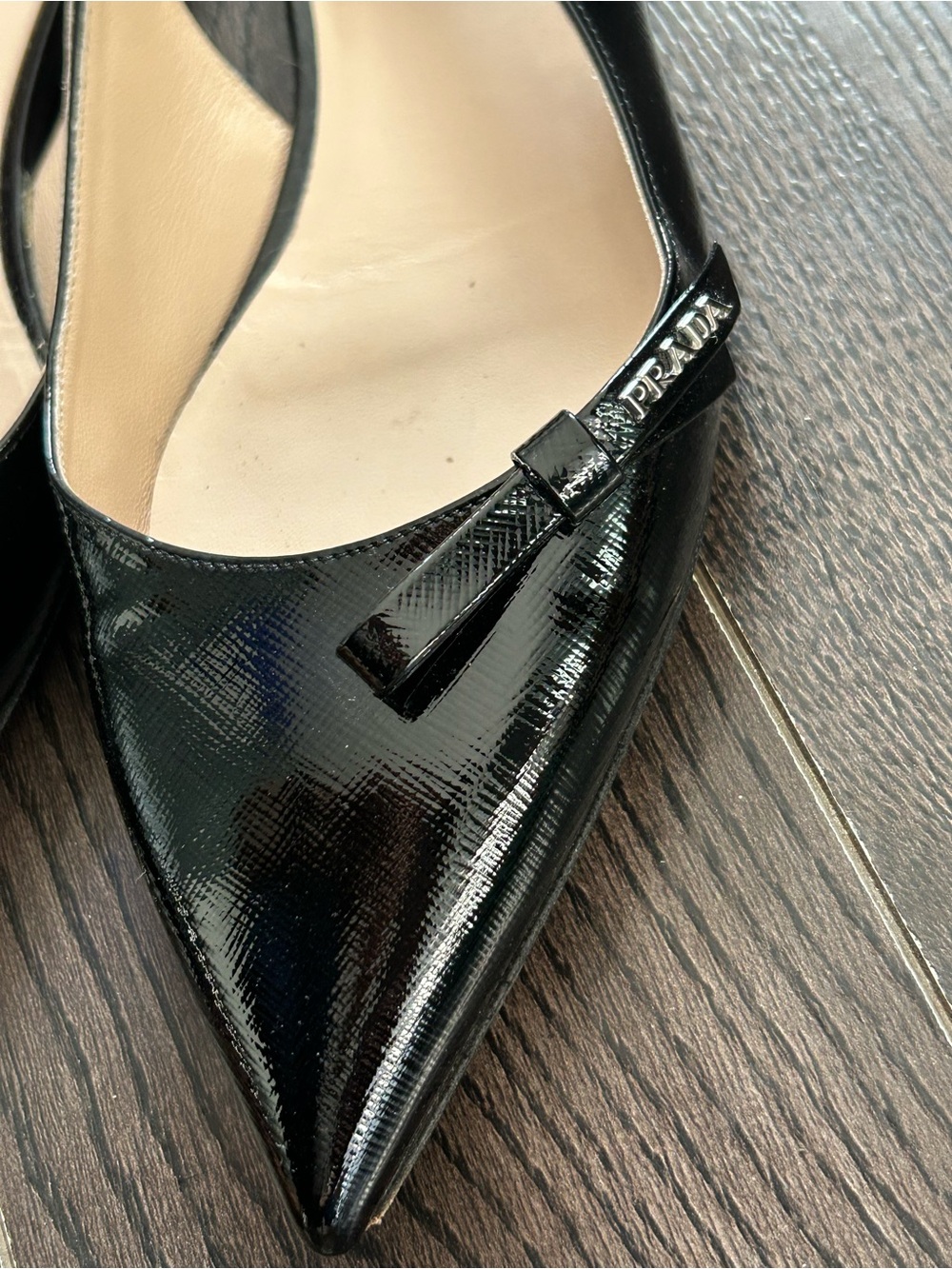 Prada Black Patent Leather Slingback Pointed-Toe Flats 40 - Picture 2 of 5